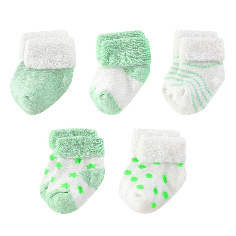 Kiddiezoom 5 Pairs/Set Four Seasons 0-12Months Fashion Newborn Baby Boy Girl Socks 100%Cotton Soft Infant Accessories