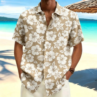 Men's short sleeved shirt light mature style Fusang flower short sleeved printed shirt European and American workplace business