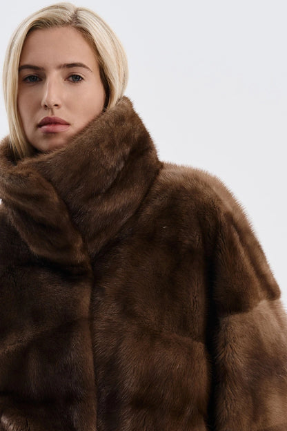 IG 2026 Women High Collar Batwing Faux Mink Fur Jacket Loose Short Luxury Warm Winter Trendy Street Fashion Outer Coat