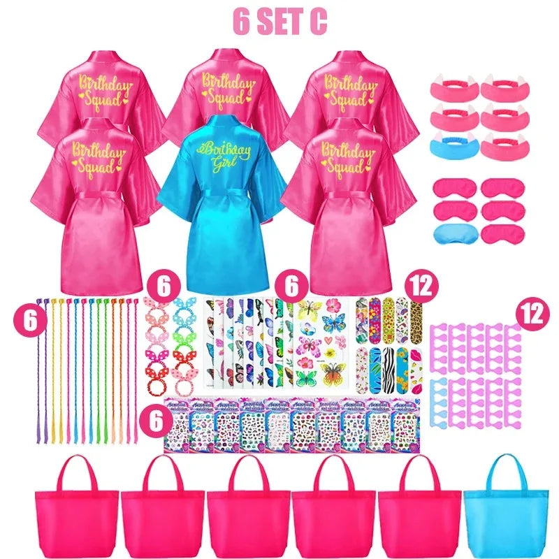 6-12Set Birthday Squad Robes Spa Party Favors for Kids Birthday Spa Party Robe for Girls Kimono Satin Robe Hot Pink Party Favor