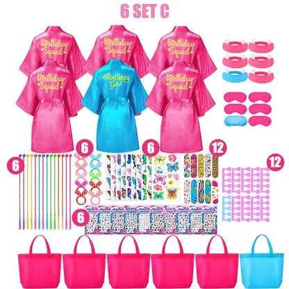 6-12Set Birthday Squad Robes Spa Party Favors for Kids Birthday Spa Party Robe for Girls Kimono Satin Robe Hot Pink Party Favor