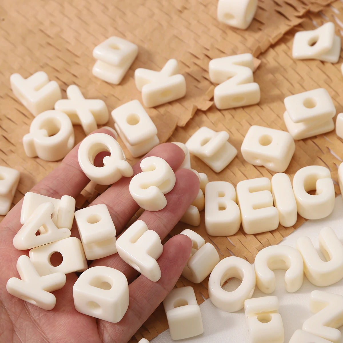 20pcs Beige Acrylic Large Hole Letter Loose Beads DIY Necklace