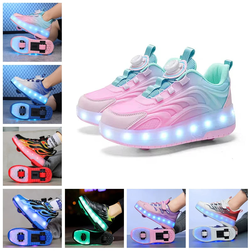 Children LED Flashing Luminous Two Wheels Roller Skate Shoes Kids Boys Girls Glowing Sport Sneaker Skateboard USB Charging Shoes