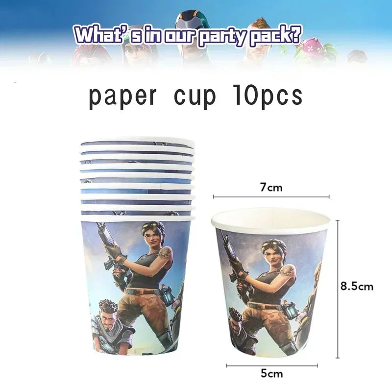 Fortnite Balloons Happy Birthday Banner Shooting Game Party Decoration Alpaca Llama Disposable Tableware Background Cake Topper