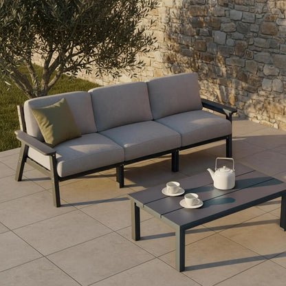 Patio Furniture Set 3 Seats, HDPE Outdoor Sectional with Washable Beige Thick Cushions, Coffee Table & Side Table,, Customized