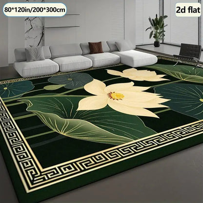 1 Piece Golden Lotus and Green Leaf Pattern Carpet, Soft and Comfortable, All Seasons, Light and Easy to Care For, Home Decor, Room Decor, Autumn, Winter, Suitable for Living Room, Bedroom, Entryway