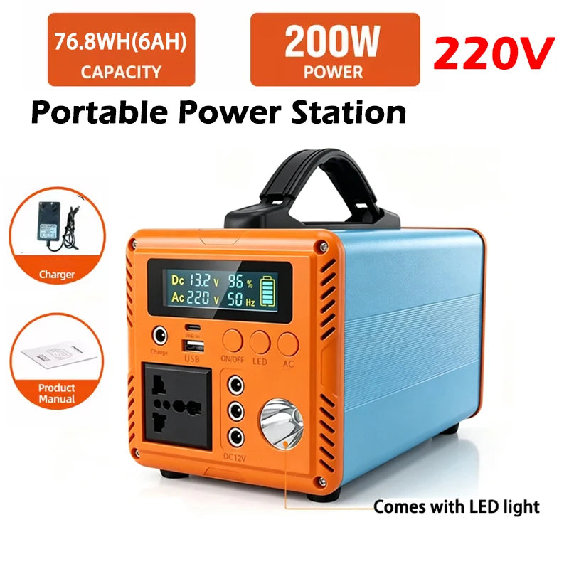 200W Power Station 220V Solar Generator Outdoor Portable Solar Power 76.8Wh/192Wh LiFePo4 Battery for Camping Travel RV Home