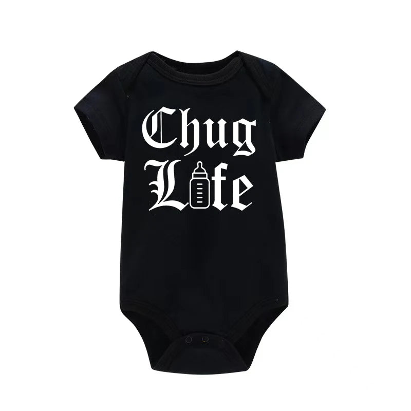 Chug Life Funny Milk Bottle Printed Newborn Baby Bodysuit Short Sleeve Infant Girls Rompers Summer Toddler Boys Ropa Clothes
