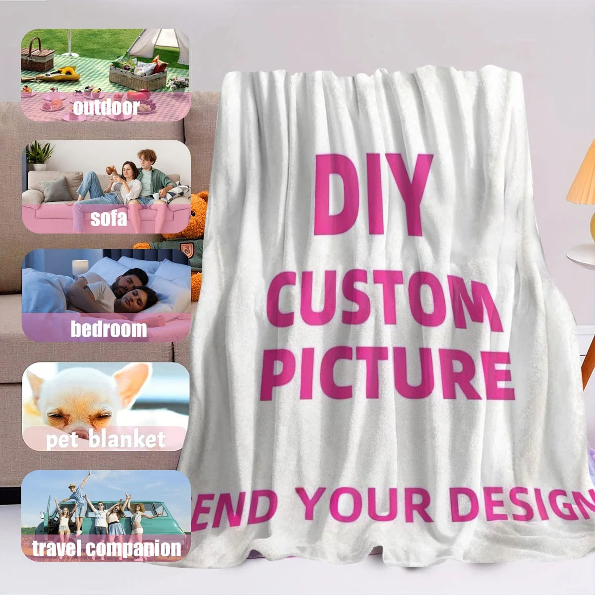 Customized Winter Personalized Thick Flannel Blanket with Warm Photo Print Ultra Soft Warmth Multi-Functional for Sofa Bed Office