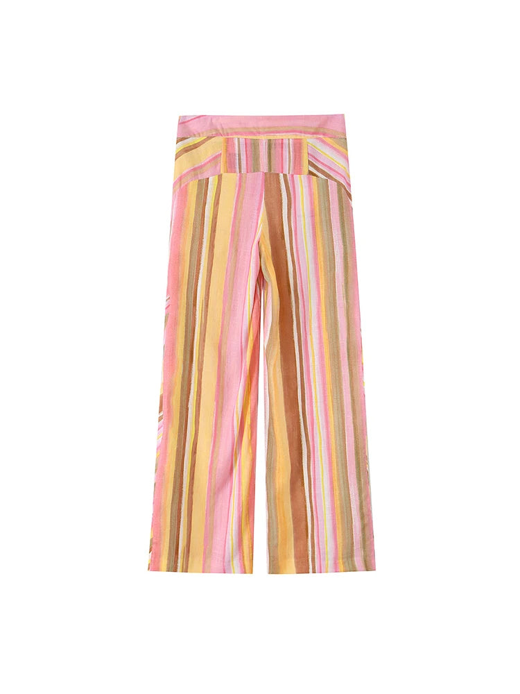 Striped Multicolor Wide-Leg Pants | Colorful Floor-Length Trousers | Women's Casual Streetwear Bottoms