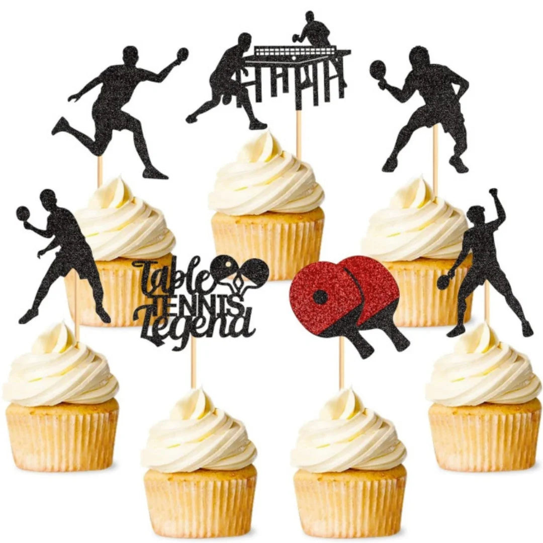 Ping Pong Cake Topper Happy Birthday Sign Cake Decorations Boy Man Tennis Racket Ball Player Sport Theme Birthday Party Supplies