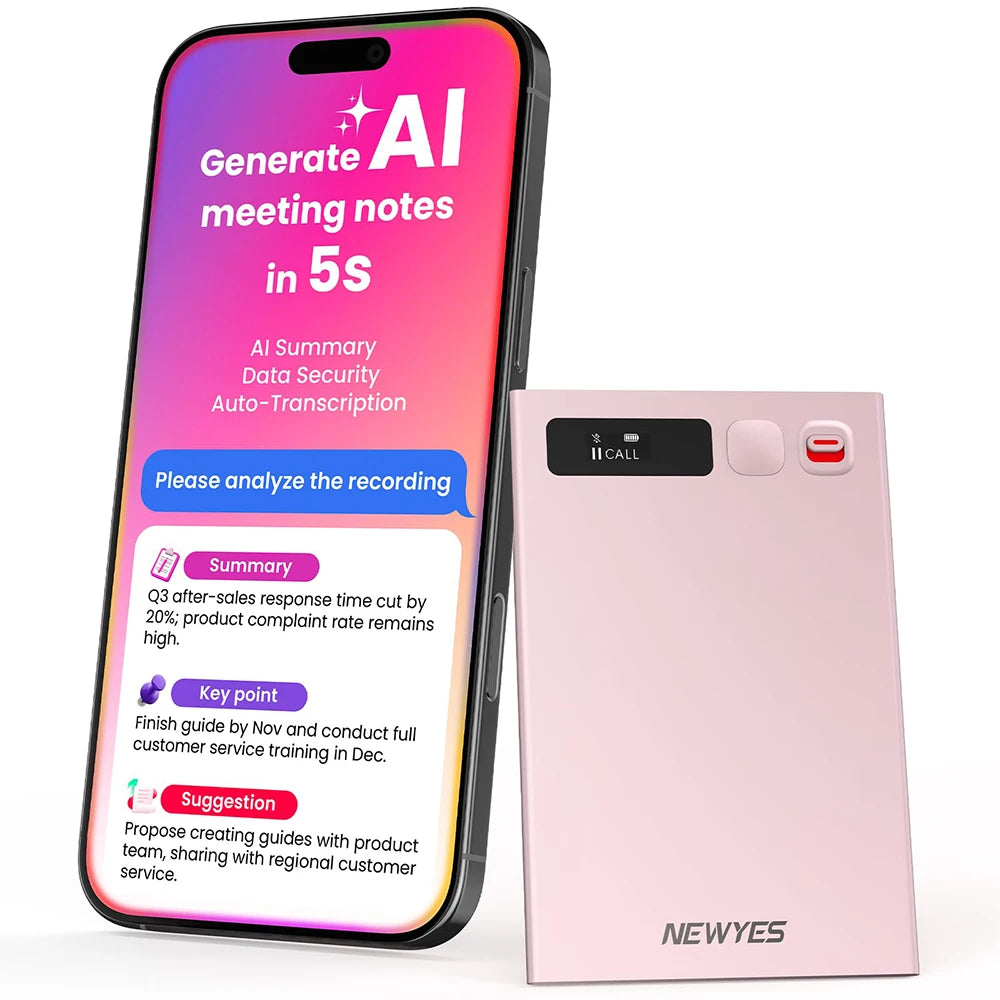 AI Voice Recorder NEWYES Ailog Voice Recorder Device with App Control Transcribe Summarize 64GB Memory Smart Audio Recorder 2026