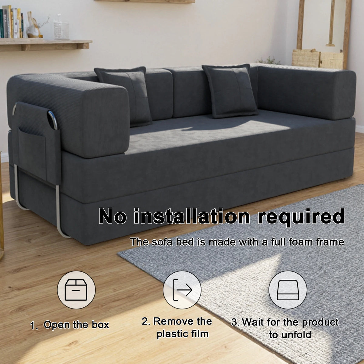 78.7" Convertible Sleeper Sofa Bed, Modular Corduroy Foldable Futon Loveseat, Compression in Box with Fixed Frame, Removable Armrests & Backrest, No Tool Assembly for Living Room Bedroom