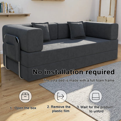 78.7" Convertible Sleeper Sofa Bed, Modular Corduroy Foldable Futon Loveseat, Compression in Box with Fixed Frame, Removable Armrests & Backrest, No Tool Assembly for Living Room Bedroom