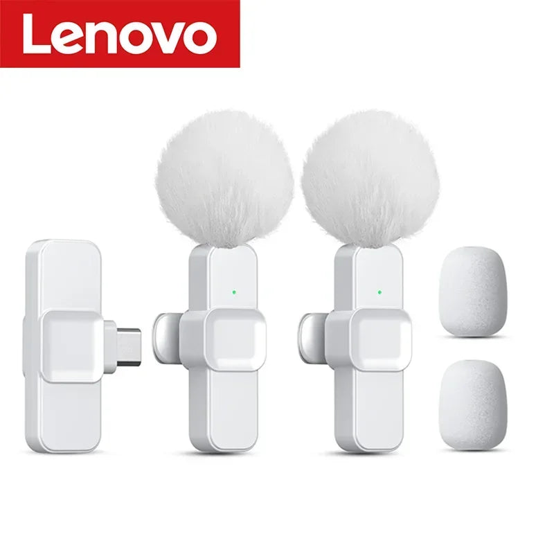 Lenovo 2026 Wireless Lavalier Microphone AI Noise Cancelling For iPhone Android Live Stream Gaming Vlog Plug & Play Receiver