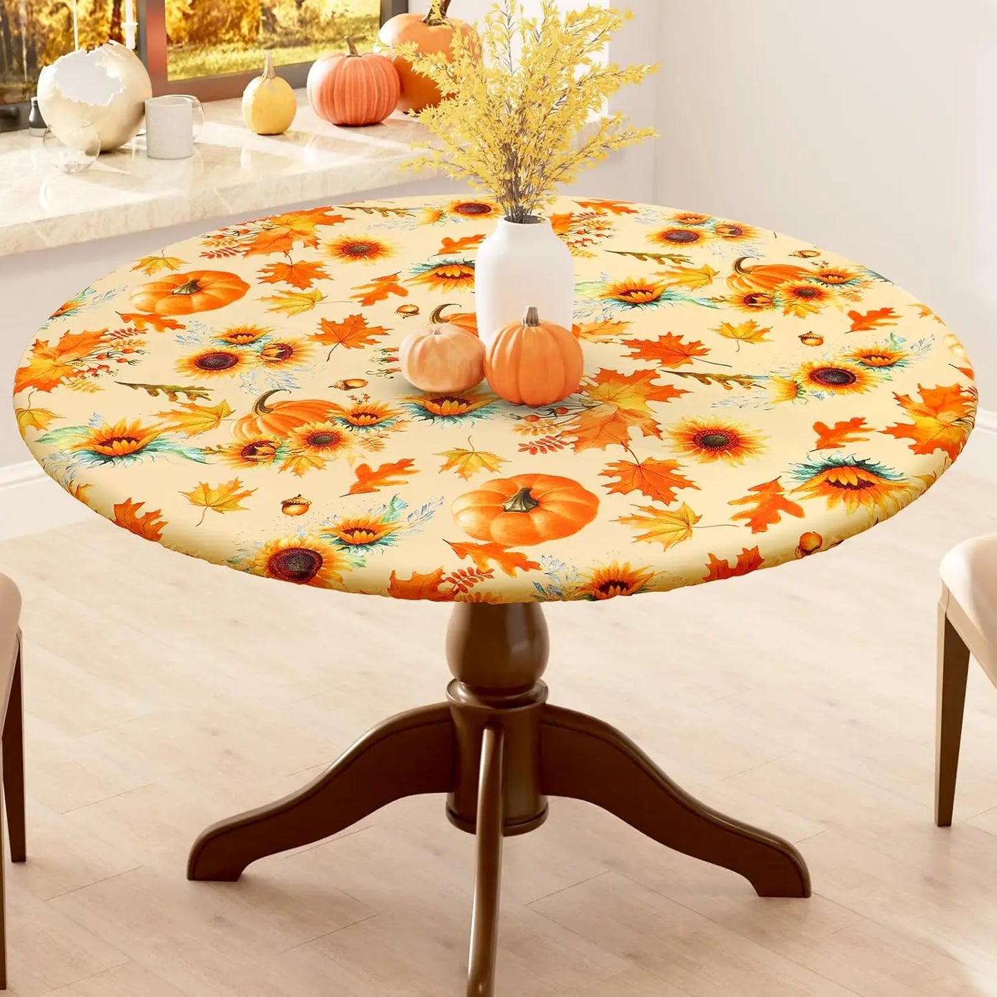 Waterproof PVC Flannel Table Cover Elastic Fitted Tablecloth Floral Pumpkin Christmas Pattern Dining Party Decoration
