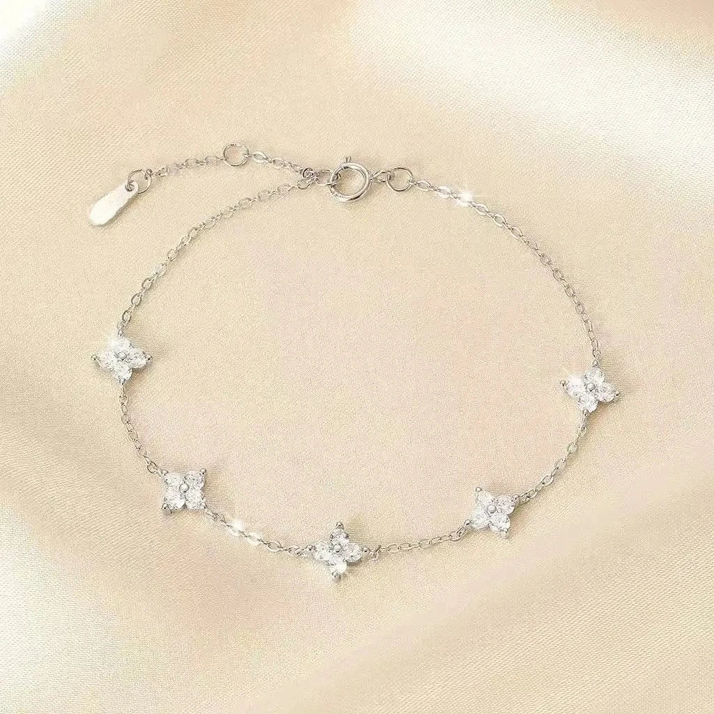 925 Sterling Silver Hollow Heart Bracelets for Women Girls Vintage