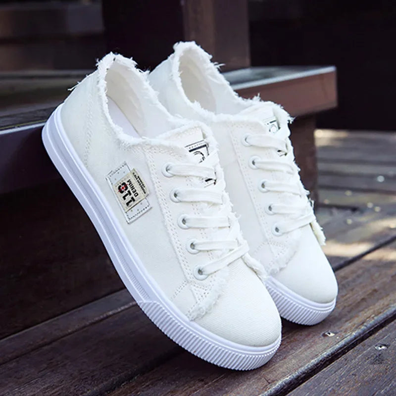 2024 Spring Summer Women Canvas Sneaker Low Top Denim Sneakers Ladies Lace-Up Flat Canvas Board Shoes Female Sapatos Femininos