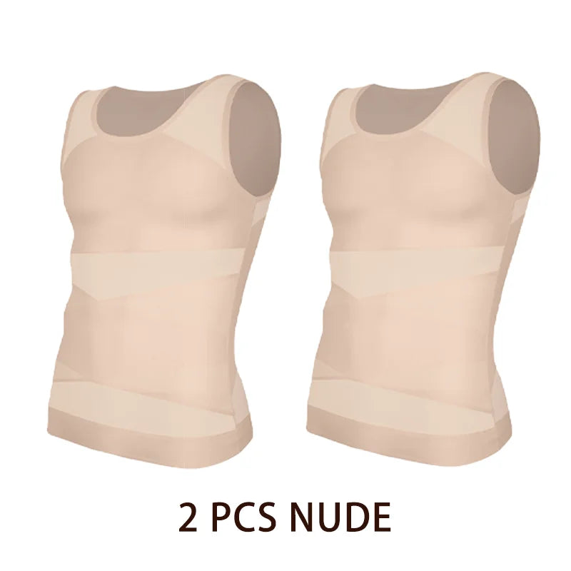 2 PCS Men Cross Mesh Compression Tank Top Gynomastica Shapewear Sleeveless Undershirt Tummy Control Slimming Body Shaper Breathable Waist Trainer Back Support Fitness Vest