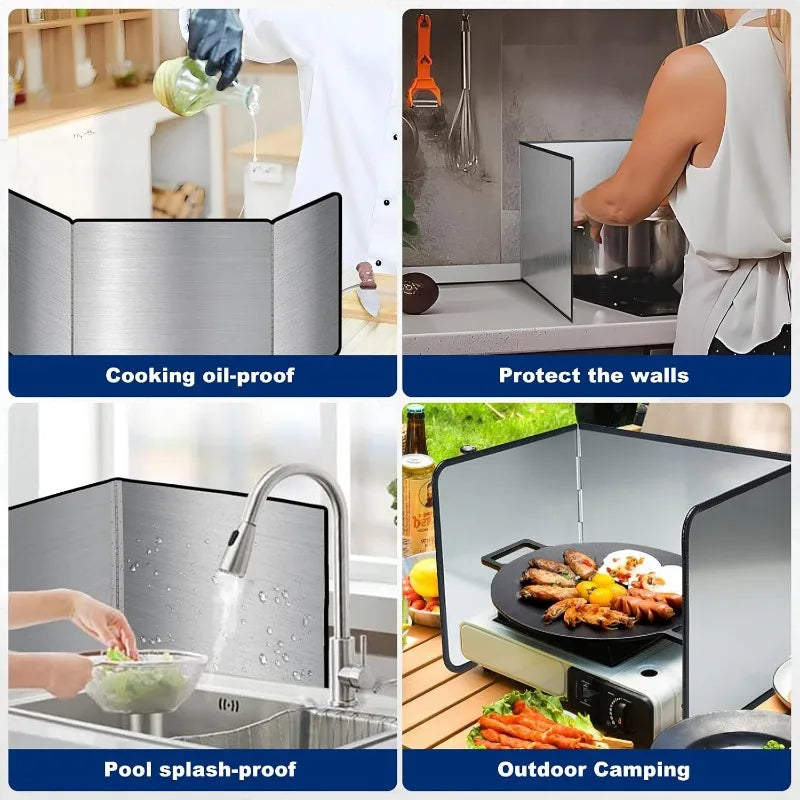 Foldable Stainless Steel Kitchen Splatter Guard Anti‑Oil Splash Baffle Heat Resistant Cooktop Shield for Oil Spatter Protection