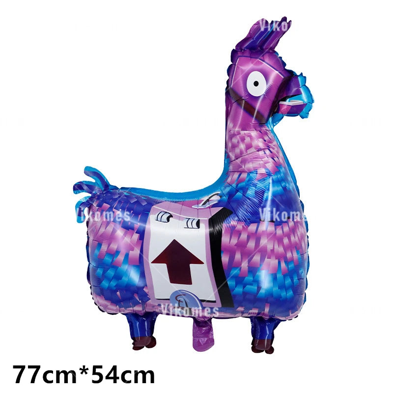 Fortnite Balloons Happy Birthday Banner Shooting Game Party Decoration Alpaca Llama Disposable Tableware Background Cake Topper