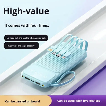20000mAh Portable Power Bank with 4 in1 Cable Charger LED Digital Display Powerbank External Battery For iphone Xiaomi 17 Huawei