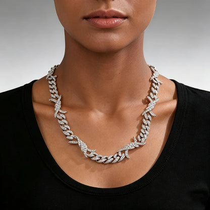 Interlocked Paved Curb Chain Choker Hip Hop Elegant European Style Women Dating Daily Sparkling Neck Accessories