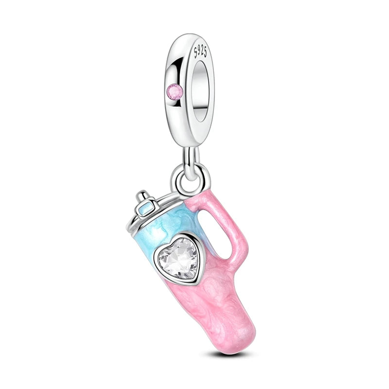 MULA Pink 925 Sterling Silver Charms Pendant Perfume Dreamcatcher Heart Love Beaded Fit Original Bracelet Women DIY Jewelry Gift