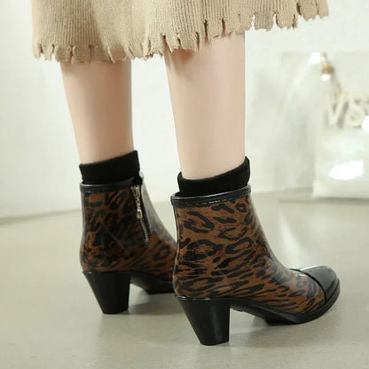 Luxury Designer Women Chunky Rain Boots Heels Rubber Shoes Waterproof Pvc Garden Work Galoshes Ankle Boot Rain Shoes Footwear