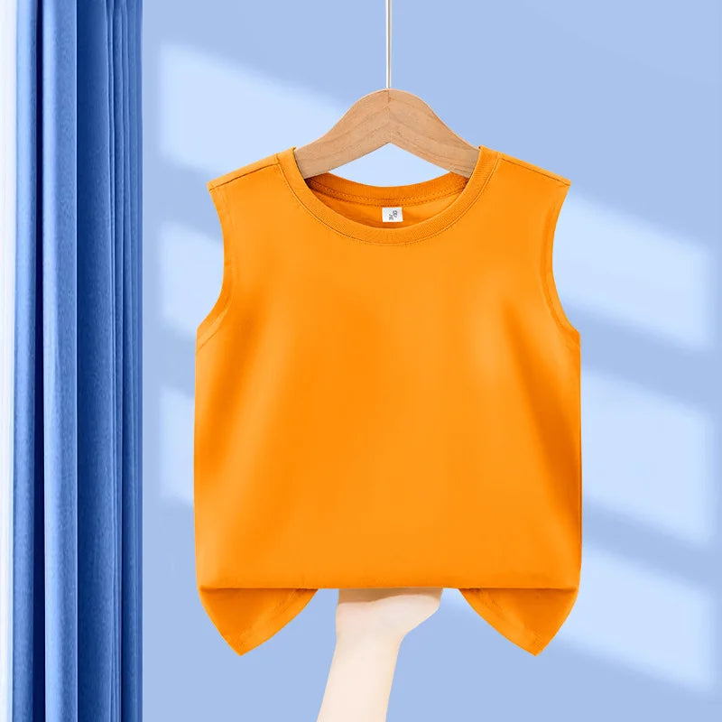 1pcs Kids 100% Cotton Vest Summer Classic Basic Fashion Tank Top Students Solid Sleeveless Tops Children Round Neck Comfort Vest