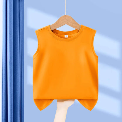 1pcs Kids 100% Cotton Vest Summer Classic Basic Fashion Tank Top Students Solid Sleeveless Tops Children Round Neck Comfort Vest