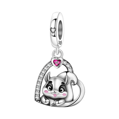 Hot Sale 925 Sterling Silver Dog Cat Cute Pet Animals Pendant Birthday Party Gift for Women Bangle Bracelet Necklace DIY Jewelry