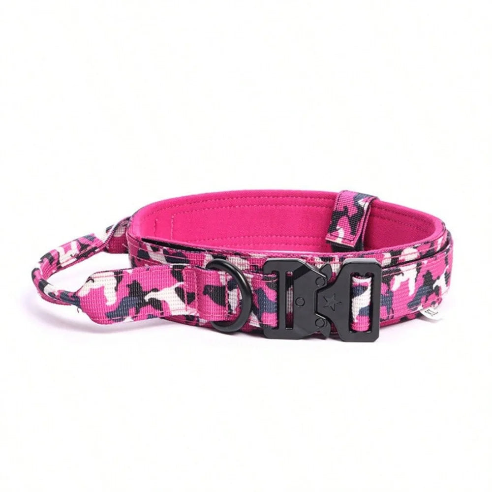 Tactical Dog Collar with Handle Heavy Duty Nylon Collar for Medium Large Dogs Adjustable Camo Pet Collar with Metal Buckle
