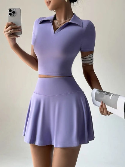 Summer Sports Outdoor Two-Piece Yoga Outfit for Women Golf Tennis Skirt Set, Summer Thin