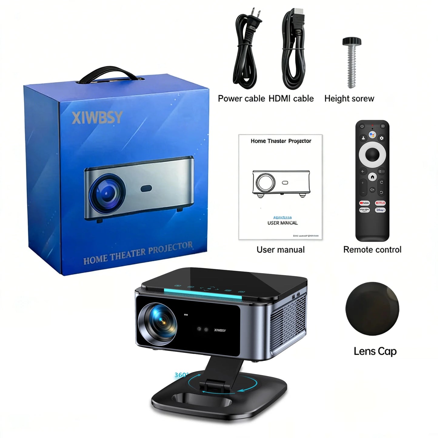 XIWBSY 3200ANSI T07Plus Google Voice Projector Android 14.0 Netflix Projector BT5.4 Wifi6 Home Theater Google TV Projector