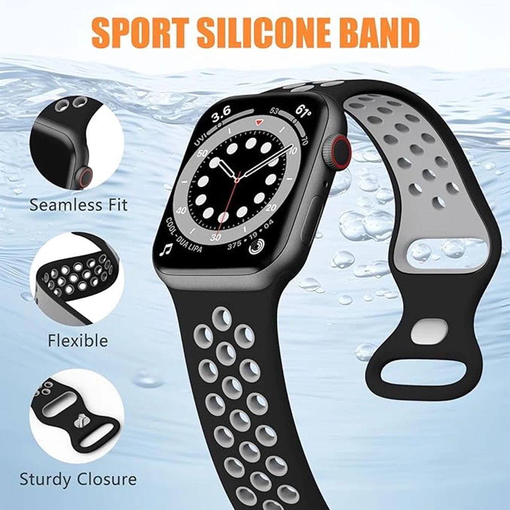 Silicone Strap For Apple Watch 11 10 9 8 7 46mm 45mm 42mm 41mm Ultra 3/2 49mm Breathable Bracelet Wristband iWatch 6 5 4 SE 44mm