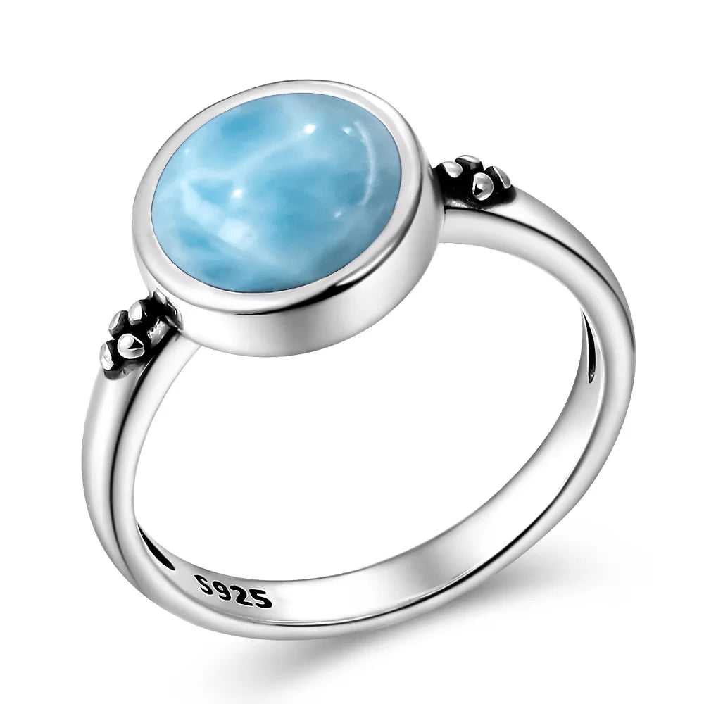 Original Certified 925 Silver Rings Larimar Natural Blue Stone 8*10MM oval shape twist Rings Fine Jewelry Gifts for Women Men
