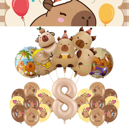 Capybara Decoration Birthday Party Favors Tableware Set Cup Plate Balloons Gift Bags Happy Banner Cake Topper Supplies for Girls
