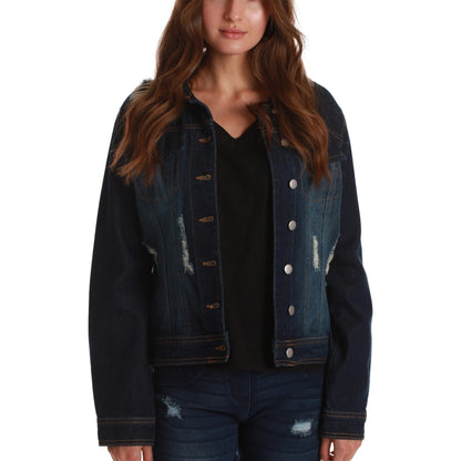 Women's Casual Washed Regular Fit High Quality Vintage Denim Jacket with Waist Tie and Cargo Pockets