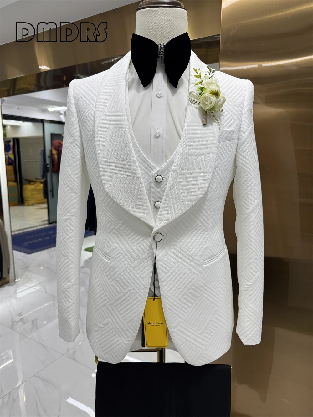 24H Ship High Quality Wedding Suit Set for Groom 3 Pieces Men's Fashion Suits One Button Shawl Neck Blazer Jacket Vest Pants