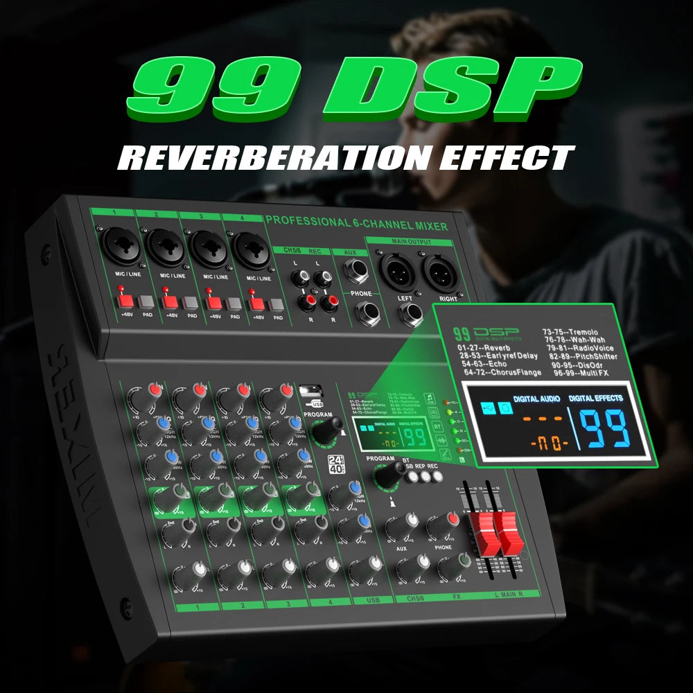 NXG MW Series 4/6CH Audio Mixer, 99 DSP Effects, Bluetooth 5.0, USB Audio Interface, for Live Stream, Karaoke, Recording & Podcast, Factory Direct | Clearance Sale
