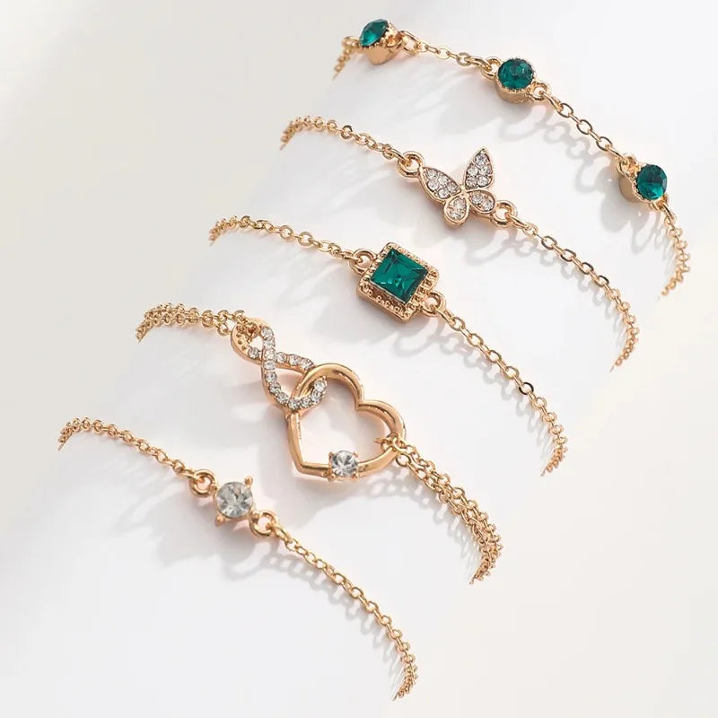 5PCS/Set Rhinestone Butterfly Bracelet Set for Women Korean Fashion Designer Adjustable Bead Bracelet Luxury Original Jewelry