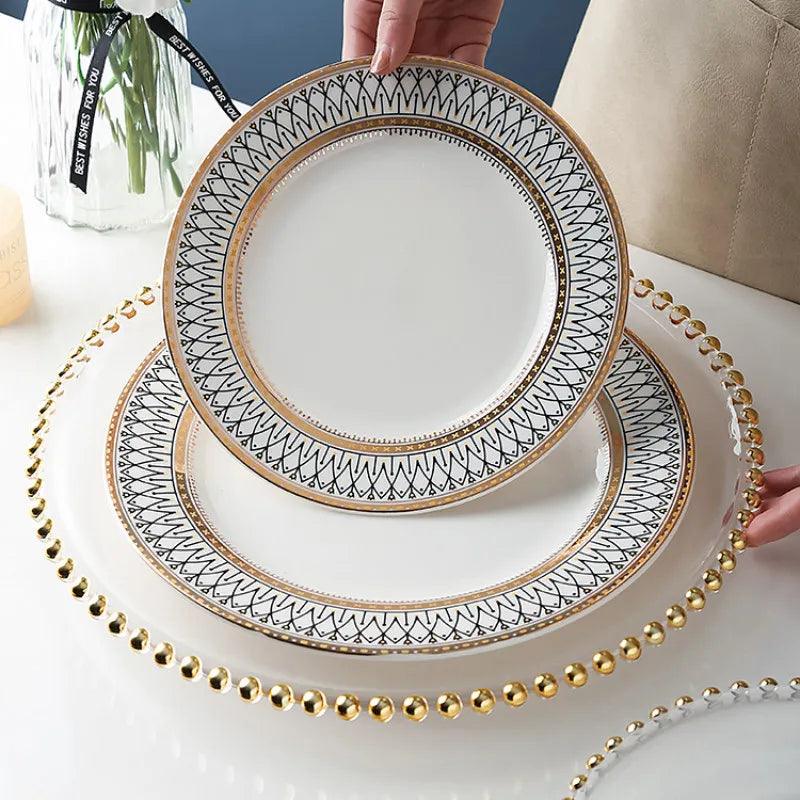 LIVETAI Pearl Ceramic Dinner Plates Set Western Steak Serving Dish for Home Restaurant