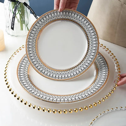 LIVETAI Pearl Ceramic Dinner Plates Set Western Steak Serving Dish for Home Restaurant
