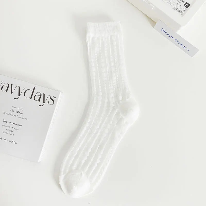 Transparent Crystal Silk Socks Women Fashion Ultra-thin Summer Harajuku Crew Socks Flower Streetwear Elastic Long Mesh Socks