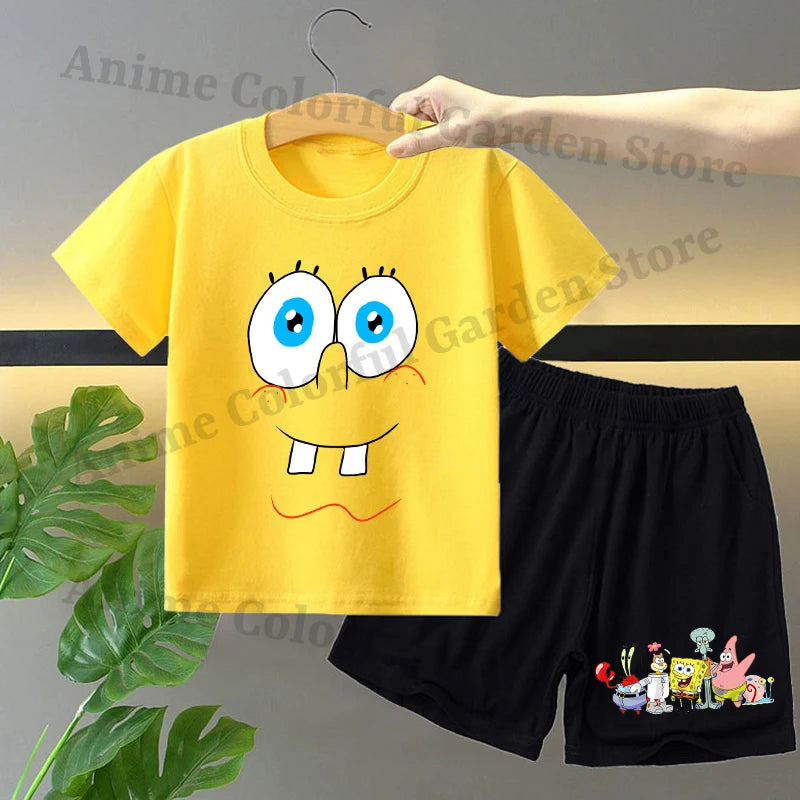 2pcs Spongebobs Squarepants Short Sleeved Shorts Set for Children