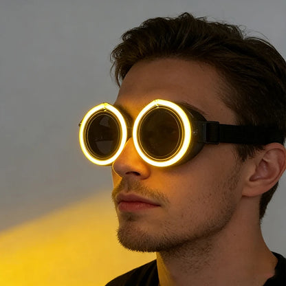 New arrive Round Shape LED Luminous Glasses with Dark Lens Rezz Style Neon Glow Goggles Glow in The Dark Night Club Party Props
