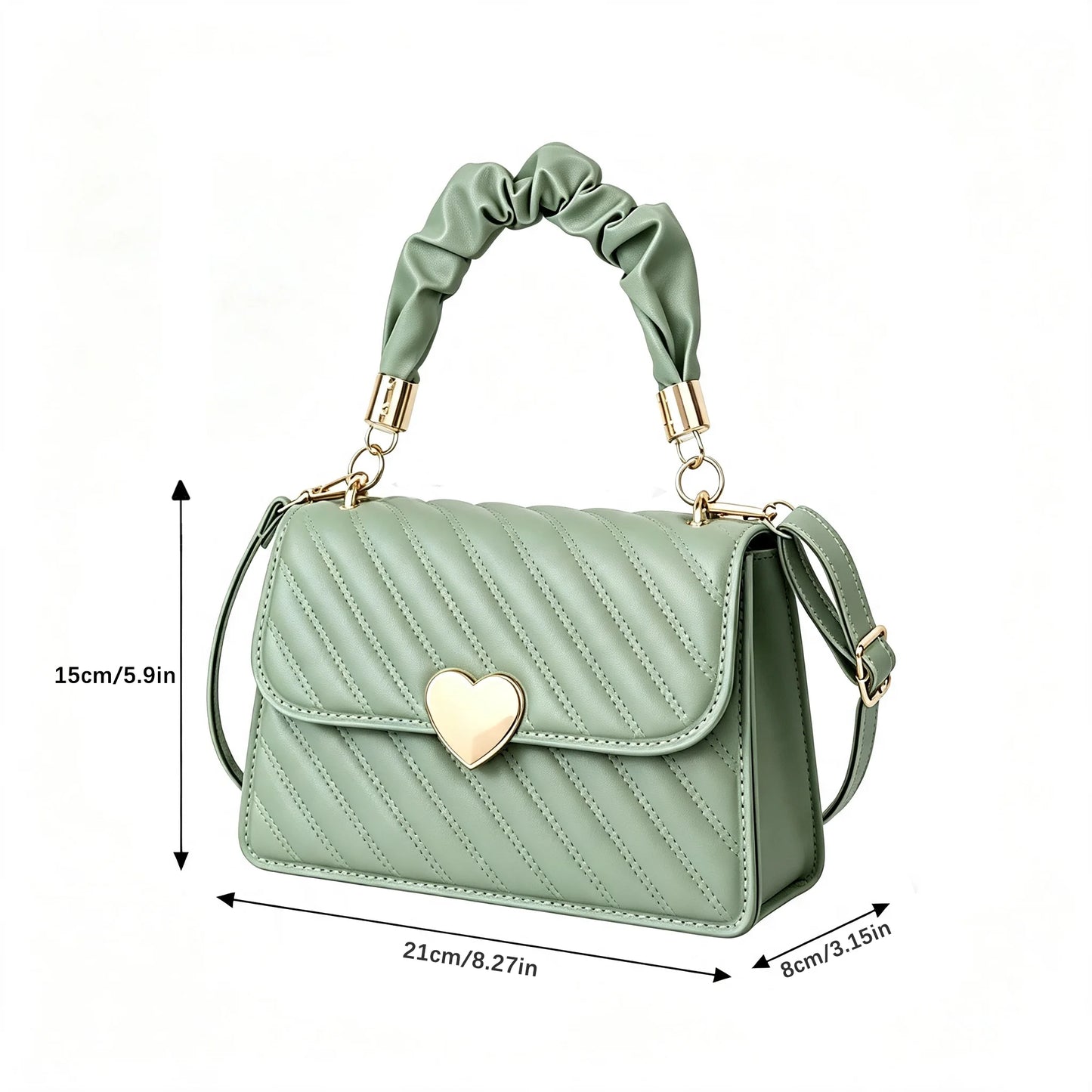 Women Shoulder Bags Fashion Rhombus Ladies Crossbody Handbag Girls' Totes Bags Student Coin Pack Pleated Metal Heart Shape Trim