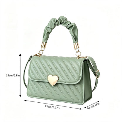Women Shoulder Bags Fashion Rhombus Ladies Crossbody Handbag Girls' Totes Bags Student Coin Pack Pleated Metal Heart Shape Trim
