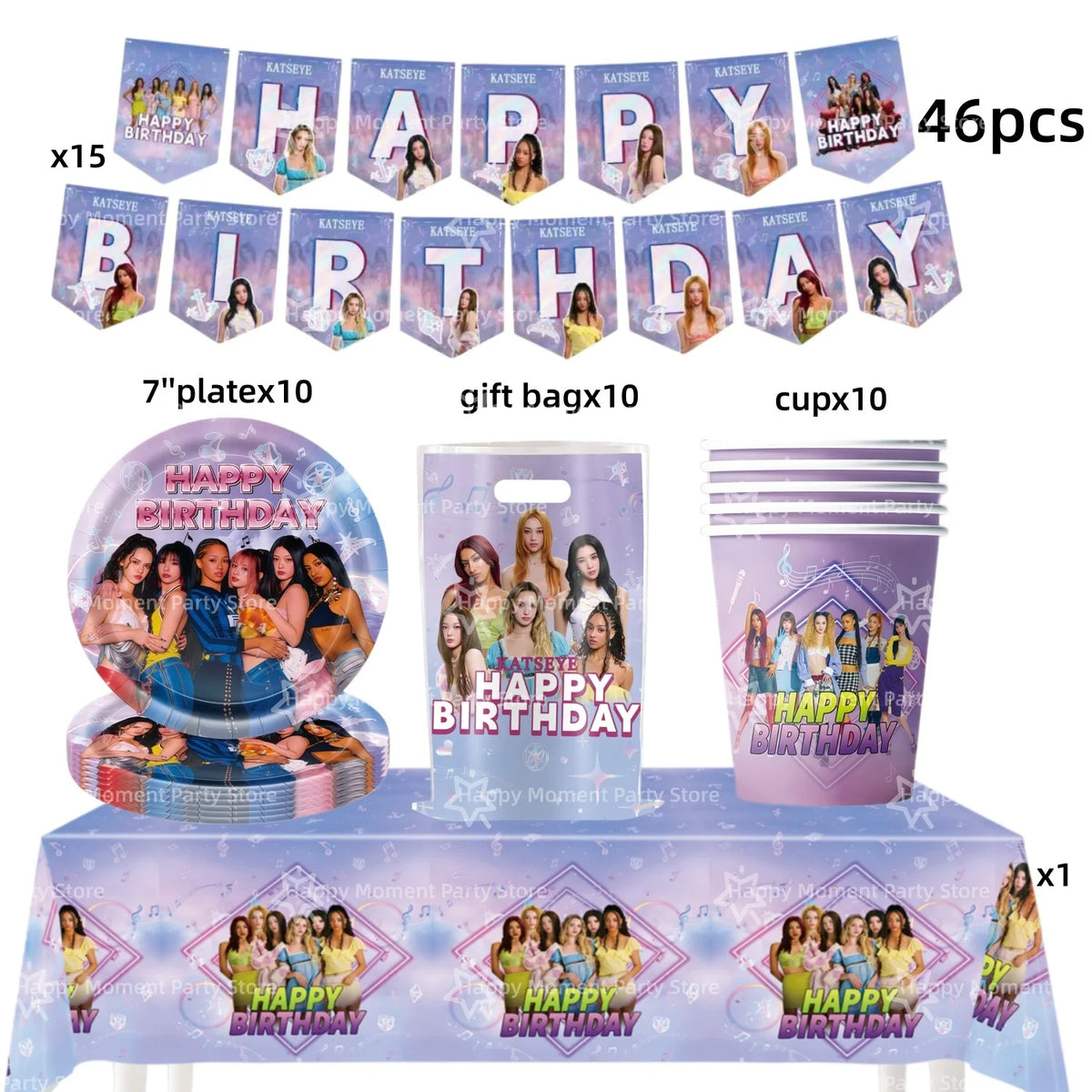Kpop Katseye Party Decoration Tableware Tablecloth Cup Plate Napkin Sticker Bags Balloons Baby Shower Kpop Party Favors Supplies